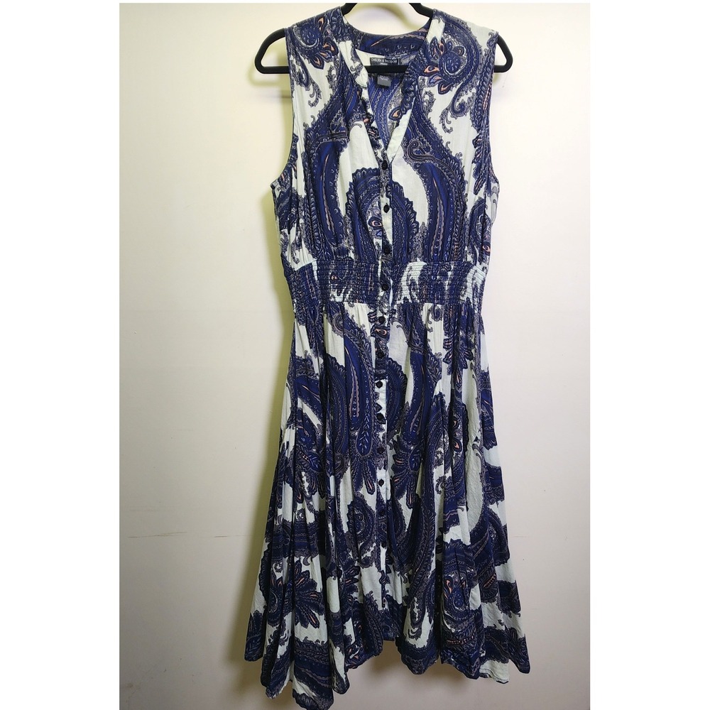 Chelsea & Theodore Cotton Button Midi Dress 1X Sleeveless Smocked Handkerchief